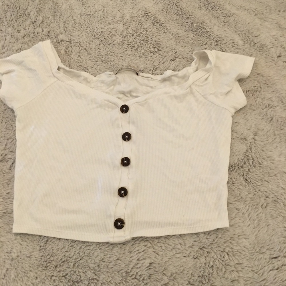 active usa white “buttoned” shirt crop